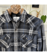 American Eagle Snap Front Plaid Western Style Shirt Black Grey M - €17,30 EUR