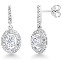 1.50Ct Coupe Ovale Simulé Halo Boucles D&#39;Oreilles 14K Plaqué or Blanc 925 - £75.16 GBP