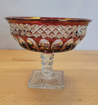 Westmoreland Ruby Red Flashed Clear Glass Pedestal Candy Dish Compote 5.5” - £23.62 GBP