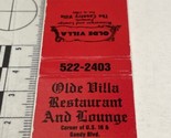 Vintage Matchbook Cover   Old Villa Restaurant And Lounge Pinellis Park,... - £9.79 GBP