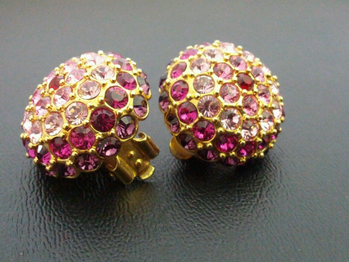 Signed JOAN RIVERS Earrings - Gorgeous Shades of PINK Glass Rhinestones - £30.77 GBP