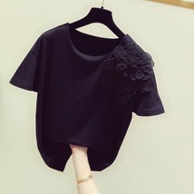 Neploe Three-dimensional Flower T Shirt Women Summer 2022 O-Neck Short Sleeve Te - £74.07 GBP