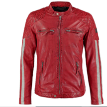 Slim Fit Red Casual Biker Lambskin Leather Helloween Classic Party Jacket Men - £85.75 GBP+