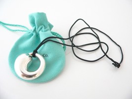 Tiffany &amp; Co Large Eternal Circle Necklace Pendant Charm Cord Silver Gift Pouch - £312.66 GBP