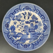 Vintage Blue Willow Pattern Dinner Plate 9 1/2&quot; Marked Japan Stoneware Blue Whit - £14.70 GBP