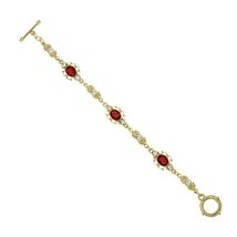 Downton Abbey Women&#39;s Gold Tone Red and Clear Crystals Link Toggle Brace... - $41.58