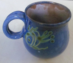 Handmade Earthworks Ceramic Pottery 4&quot; Tankard Blue with Green Fish Mug ... - $35.99
