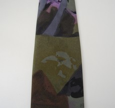 Jacques Feraud Neck Tie Green Purple Plum Abstract Pattern Mens Classic - £19.67 GBP