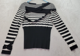 Karen Millen Sweater Womens Size 4 Black White Striped Long Sleeve Round Neck - £21.39 GBP