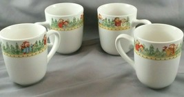 Home Stoneware Christmas Holiday Coffee Tea Mugs Set of 4 Snowman Outing - $27.20