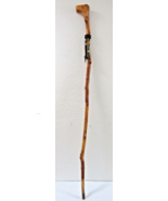 Antique Hand Carved Knob Head Grooved Grip Beaded Leather 45&quot; Walk Stick... - $48.51