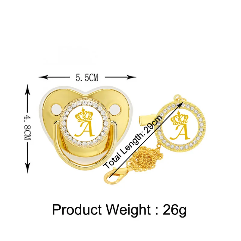 Play Name Initial Letters Luxury Gold Crown Baby Pacifier With Clip Silicone Dum - £16.58 GBP