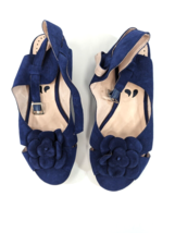Portia Navy Blue Suede Peep Toe Wedges Leather Strap Buckle Women&#39;s US S... - £31.00 GBP