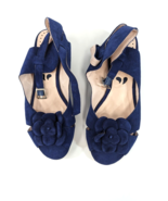 Portia Navy Blue Suede Peep Toe Wedges Leather Strap Buckle Women&#39;s US S... - £31.00 GBP