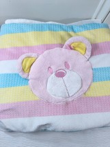 Baby Starters Blanket Pink Bear Face Stripes pastel White Yellow Blue Plush soft - £39.29 GBP