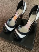 Anne Michelle Black And White Platform 5 Inch Pump Peep Toe Heel Shoes 8 Nib - £23.36 GBP