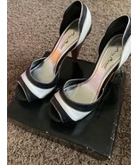 ANNE MICHELLE BLACK AND WHITE PLATFORM 5 INCH PUMP PEEP TOE HEEL SHOES 8... - $29.70