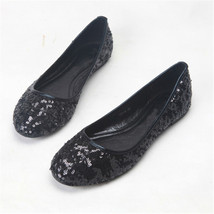 Sequined bling golden flat shoes ballet Women loafers round toe party office lad - £25.46 GBP