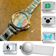 Island Scene Italian Charm Watch with Bracelet &amp; Tool &amp; Stainless Steel ... - $18.69