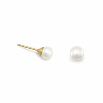 14K Yellow Gold Plated 5mm Cultured Freshwater Pearl Stud Earrings Women Gift - £60.18 GBP