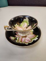 Vtg Trimont China Cup &amp; Saucer Pink Flower Occupied Japan Hand Painted - £22.42 GBP