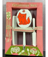 Glamour Girl Junior Miss Glamour Set Kitten Mirror brush Comb Vintage Va... - $14.85