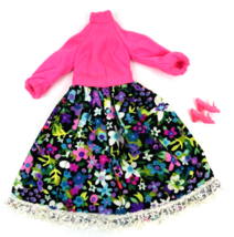 Vintage Barbie Clone Doll Clothes Lot Flower Power Barkcloth Floral Dress Shoes - £22.43 GBP