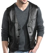 BLACK Vest Coat Waistcoat Button Jacket Men Original Lambskin Leather  W... - $107.10+
