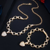 CWWZircons 585 Gold Color Cubic Zirconia Dangle Love Heart Shape Charm Bracelet  - £39.50 GBP