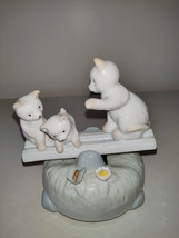 Vintage Ceramic Music Box Kittens Playing See Saw Moves Sings Its A Smal... - $34.65