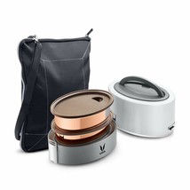 Vaya Tyffyn white Copper-Finished Steel Lunch Box with Bagmat,600ml,2 Containers - £80.17 GBP