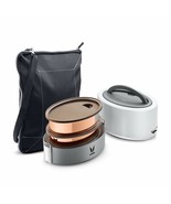 Vaya Tyffyn white Copper-Finished Steel Lunch Box with Bagmat,600ml,2 Co... - £78.76 GBP
