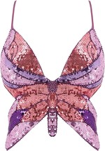  Glitter Sequin Butterfly Crop Top  - £45.94 GBP