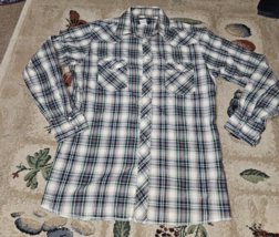 Wrangler Mens Shirt Large Blue Green Pearl Snap Western Wear Cowboy Adul... - $14.50