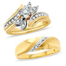14K Yellow Gold Fn Diamond Trio Set Matching Engagement Ring Wedding Band 1.75Ct - £101.65 GBP