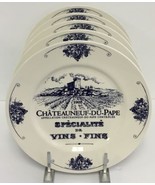 4 Dinner Plates Chateauneuf du Pape 11&quot; Blue Ivory Vineyard Wine  Royal ... - $135.33 CAD