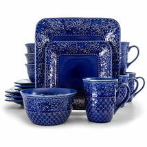 Elama Indigo Lotus 16 Piece Square Dinnerware Set - $94.00
