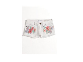 Women&#39;s Bullhead Denim Co Engineered White Frayed Denim Shorts Floral New - £22.79 GBP
