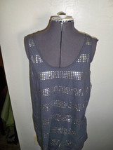 WOMEN&#39;S NOLLIE SCOOP NECK SILVER SEQUIN PRINT STRIPED TANK TOP GRAY GREY... - $9.99