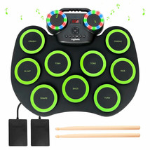 9 Pad Roll Up Electronic Drum Set With Foot Pedals, Speaker, And Lights - £91.24 GBP