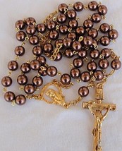 Artificial brown colored pearls beads rosary - £27.03 GBP