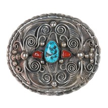 Vintage Apachito Navajo silver turquoise and coral belt buckle - £305.73 GBP