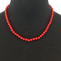 MONET vintage cherry red bead necklace - 18&quot; dainty knotted glass or dye... - £19.28 GBP