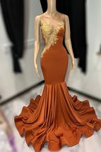 Burnt Orange Mermaid Evening Dresses Long Special Occasion Dress - £130.16 GBP