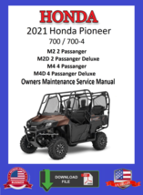 2021 Honda Pioneer 700 / 700-4 SXS Owners Service Manual - $12.95