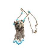 VINTAGE NECKLACE HINGED PURSE w/TASSELES and TURQUOISE DANGLES - £43.95 GBP