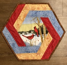 January Winter Harmony Hexagon Quilted Table Topper - Meadow Cardinals S... - $25.00