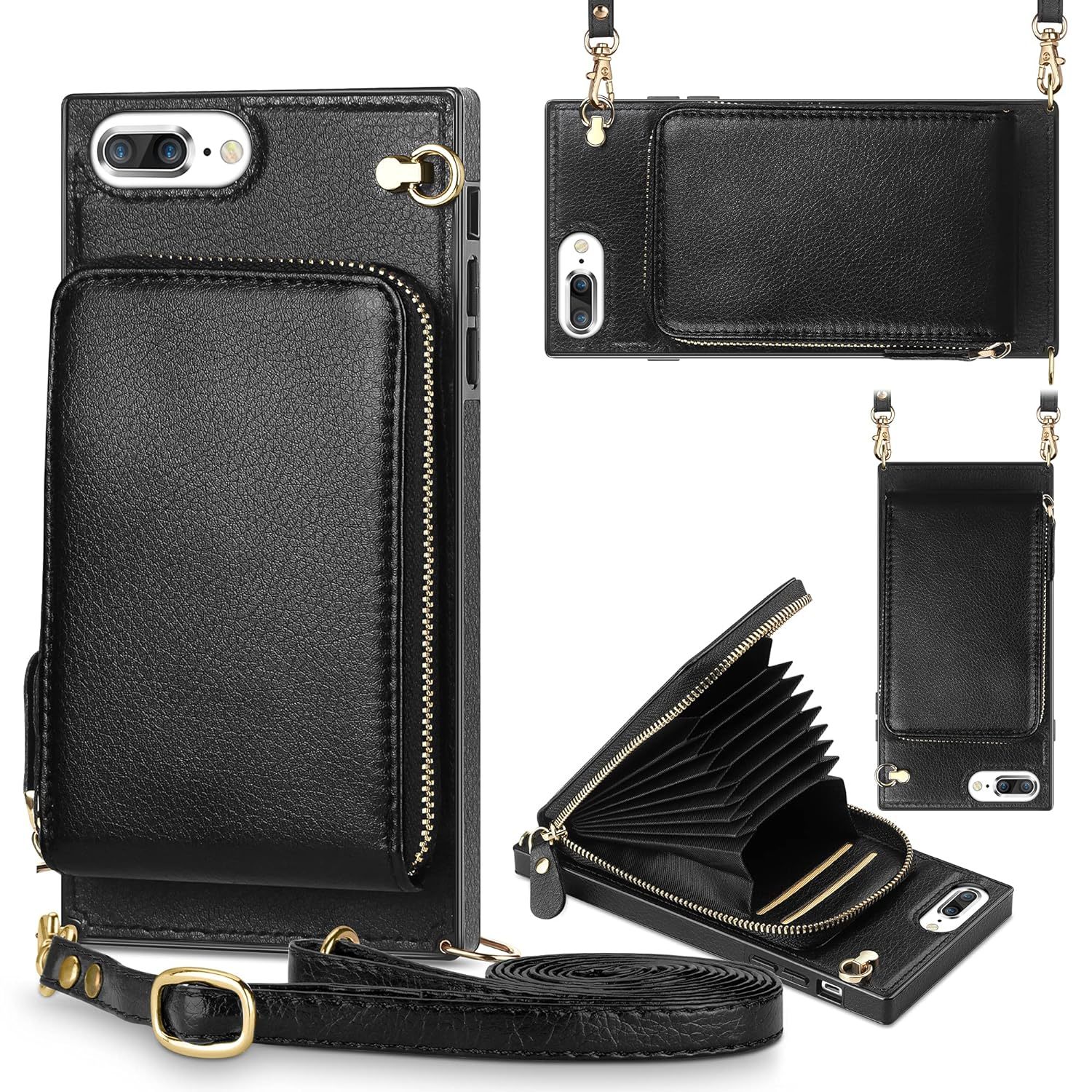 For Iphone 7 Plus Case Iphone 8 Plus Case Wallet Zipper Leather Case With Card H - $35.99