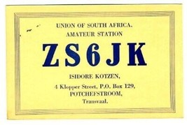 1958 QSL Potchefstroom Transvaal Union of South Africa ZS6JK - $8.91