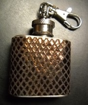 Flask Key Chain One Ounce Stainless Steel Container Wrapped in Gold Brow... - £6.28 GBP